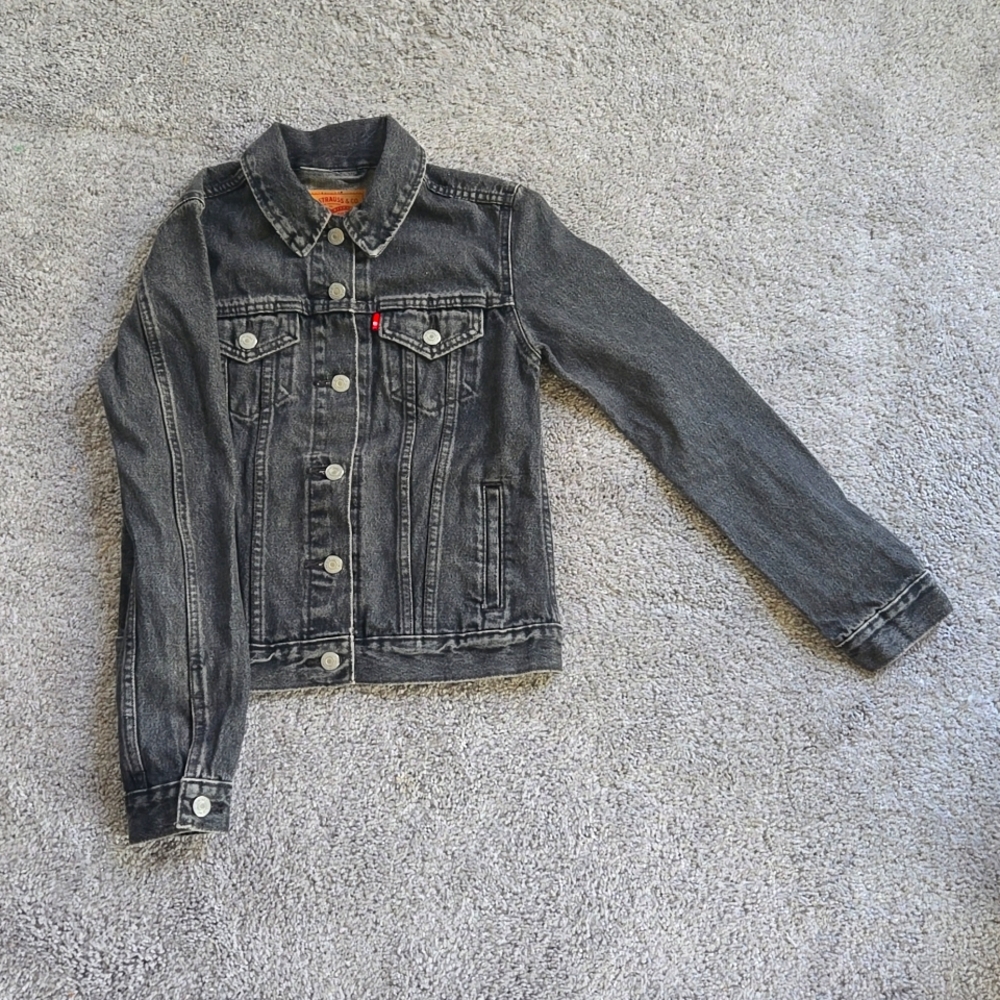 XS Levi Strauss Denim Jacket Faded Black with Silver Hardware